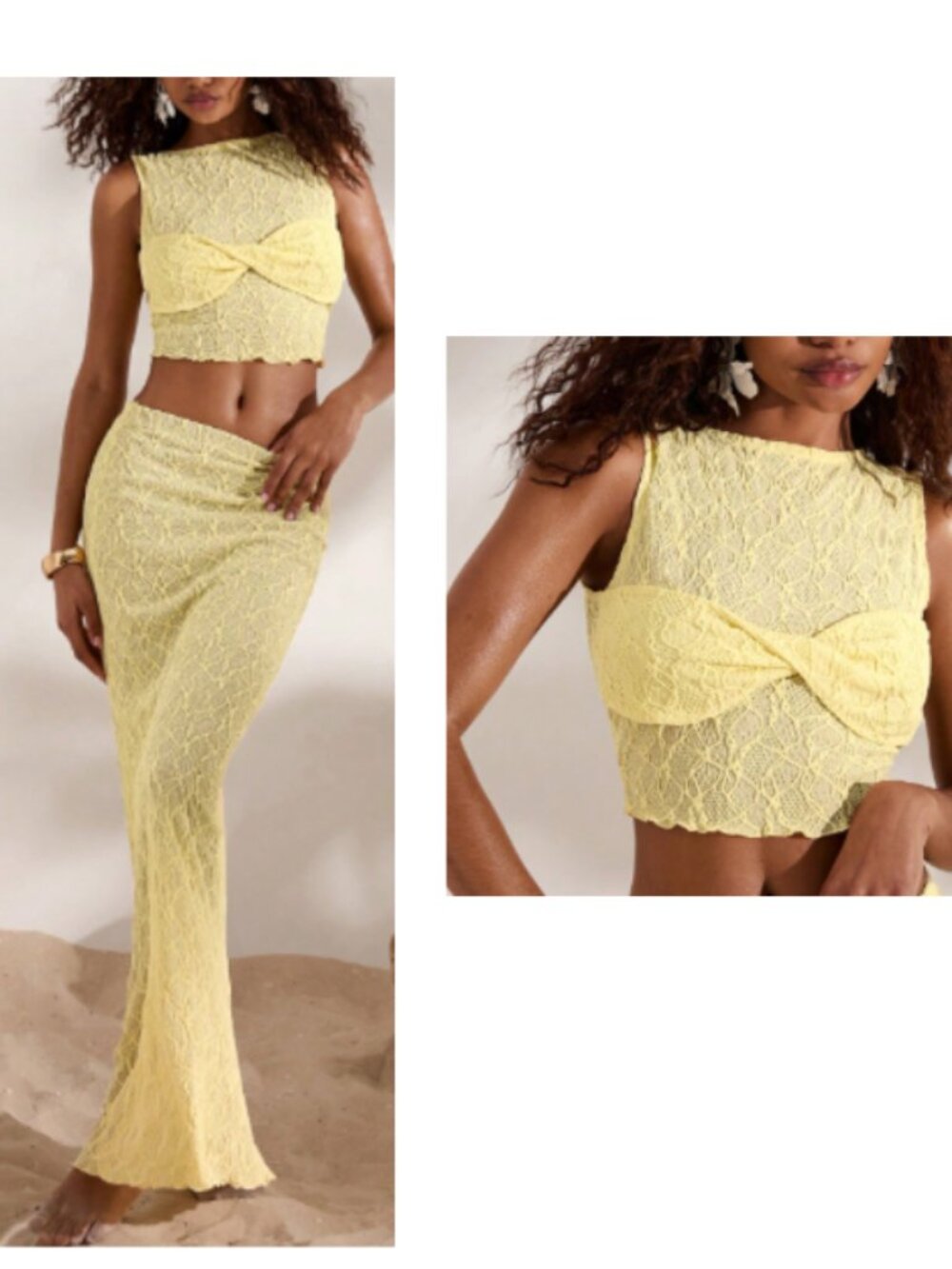 New 2pcs Set Yellow Top and Skirt